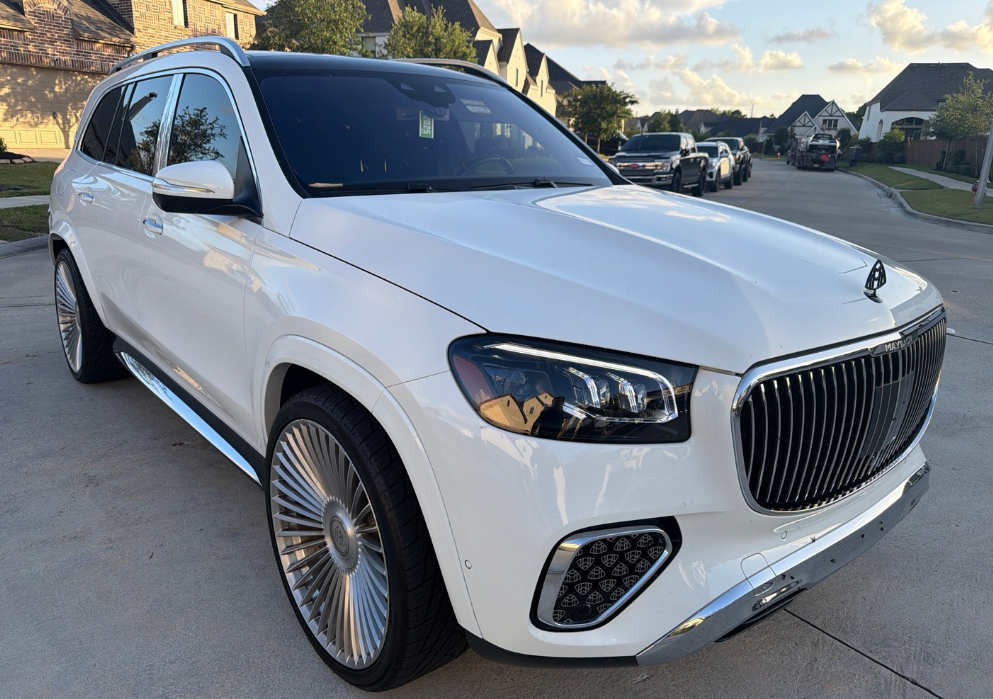 White Mercedes-Maybach GLS 600 SUV transported by Allstar Hauling