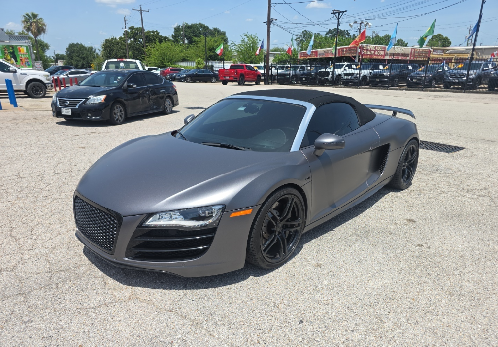 Matte gray Audi R8 Spyder convertible hauled by Allstar Hauling